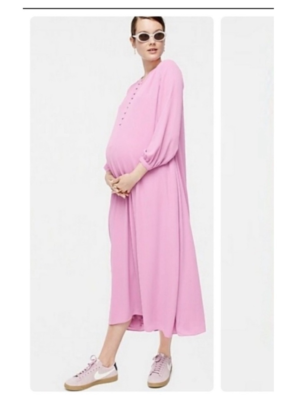 Hatch x J. Crew Pink Chiffon Long Sleeve Caftan Maxi Dress Maternity S-M NWT